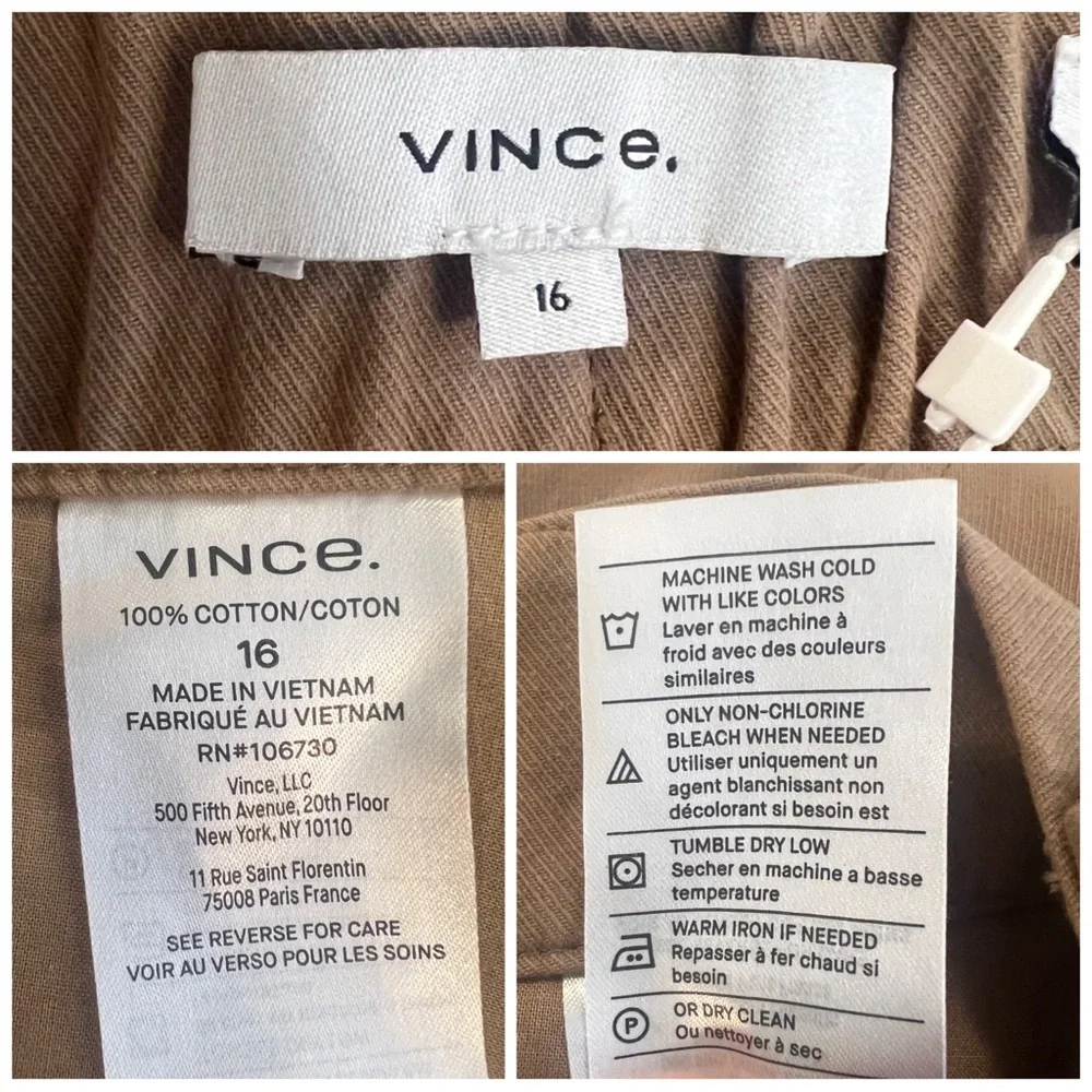 •VINCE• Washed‎ High Waisted Cotton Twill Shorts in Cocoon Khaki Beige Size 16